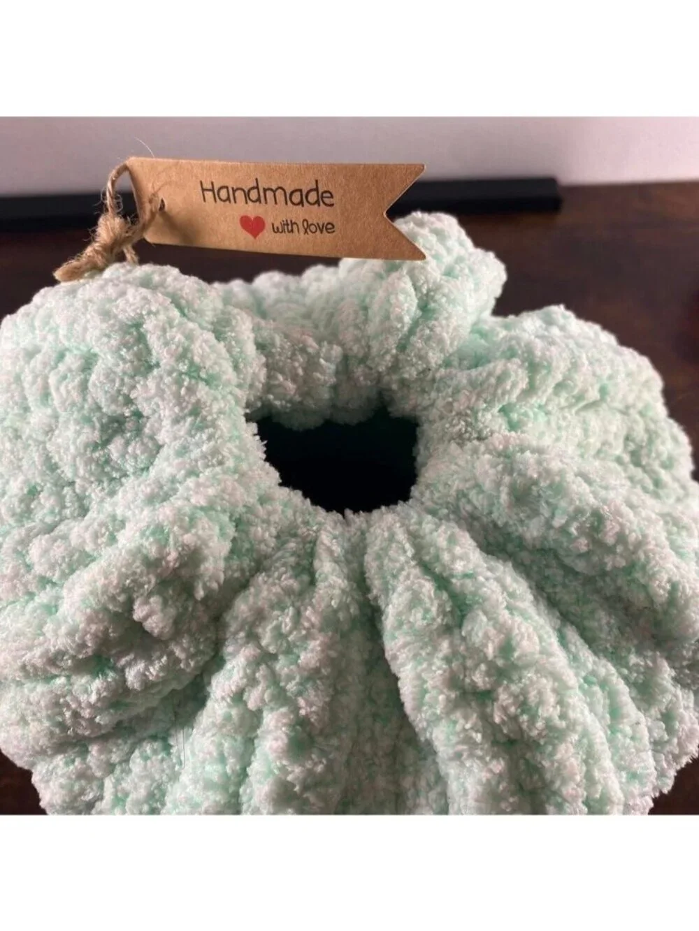 Handmade Mint Green Messy Bun Stocking Cap